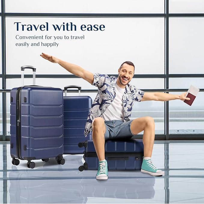 OLIXIS 3-Piece Luggage Set, Carry On Suitcases with Spinner Wheels, Expandable Travel Luggage with TSA Approved Lock & ABS Hard Shell, Blue, 20/24/28 Inch
