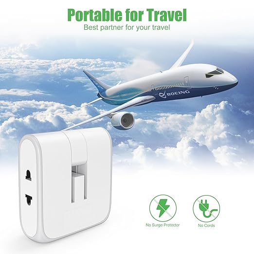 Flat Wall Outlet Extender with USB Charging Ports, HICITY 180° Swivel Power Strip 2 USB Ports, 2 Prong Folding Plug for Tight Spaces, Type A Ultra Thin Design (White)