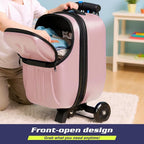smilesun Foldable Ride On Scooter Suitcase with Front Opening, Lightweight Carry On Scooter Luggage for Adults, Teens & Kids（Pink 20-inch）