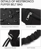 WESTBRONCO Puffer Fanny Packs for Women Small Crossbody Sling Bag, Nylon Quilted Belt Bag for Travel Hiking Running Waist Bag with Adjustable Strap