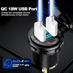 12V Flush Mount Car Charger, Aluminum Metal Body with LED Voltmeter and Switch, Dual QC3.0 USB Port for Marine, RV, Motorcycle & Panel Mounting (red)