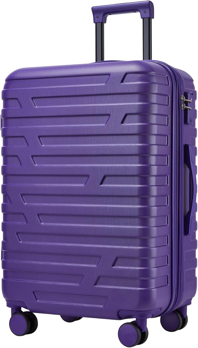 6 Piece Luggage Sets with Bags, Lightweight Expandable Checked Luggage Sets, Hardshell ABS Spinner Wheels Carry on Suitcase with TSA Lock, for Travel, Women Men (Purple, 18/20/24/28inch+2bags)