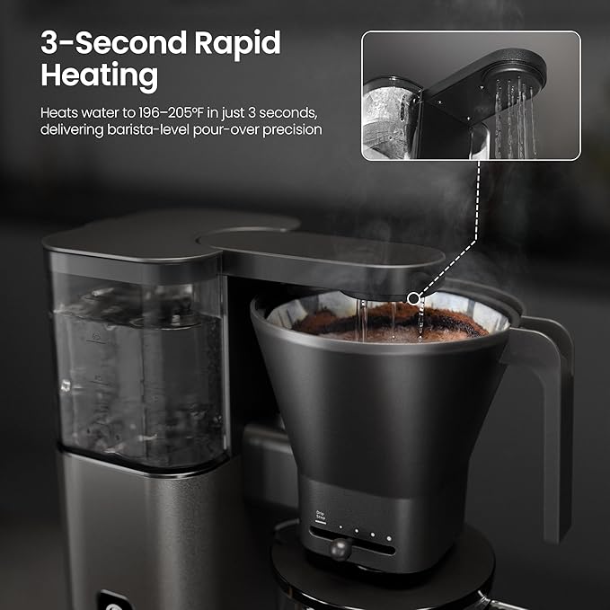 Kismile SCA-Certified 8 Cup Drip Coffee Maker, Pour Over Coffee Machine with 3s Instant Heat 197–205℉, Adjustable Flow Control, Removable Water Tank, Deep Cold Brew & 40 Min Keep Warm (Light Grey)