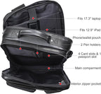 TIDING 17.3" Leather Laptop Backpack for Men Multi Pockets Casual Daypack Business Travel Rucksack, Black