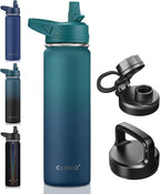CIVAGO 22 oz Insulated Water Bottle With Straw, Stainless Steel Sports Water Flask Cup with 3 Lids (Straw, Portable Spout and Handle Lid), Double Walled Travel Thermal Canteen Mug, Dark Night