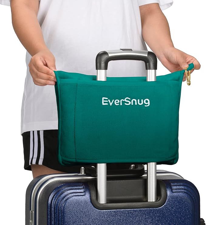 EverSnug Travel Friendly Blanket and Pillow Bundle – Airplane Travel Essentials with Soft Bag Pillowcase for Women & Kids | Color Includes Black & Teal
