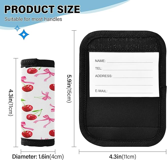 2 Pack Cherry Luggage Handle Wrap, Detachable Luggage Tag, Neoprene Suitcase Wrap with Comfort Grip & Bright Identifier for Suitcase, Travel Bag, Sports Bag