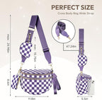 Cross Body Bag for Women Checkered Crossbody Bags Bum Bags for Women Fanny Packs for Girls Small Nylon Checkered Purse Trendy Shoulder Bag (Checkered Purple, One Size)