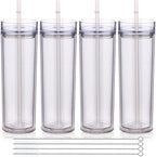 Volhoply 20oz Plastic Skinny Tumblers Bulk 4 Pack,Double Wall Tumbler with Lid and Straw,Reusable Travel Iced Coffee Mug,BPA Free Matte Acrylic Water Cups with Straw for Parties,DIY Gifts(Clear,4 Set)