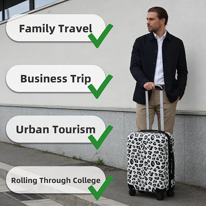 Luggage Sets 4 Piece Leopard Print, ABS+PC Hardside Suitcase Set with 360° Silent Spinner Wheels, TSA Lock, Lightweight Rolling Travel Luggage with Adjustable Handle, 14/20/24/28 Inch (Leopard White)