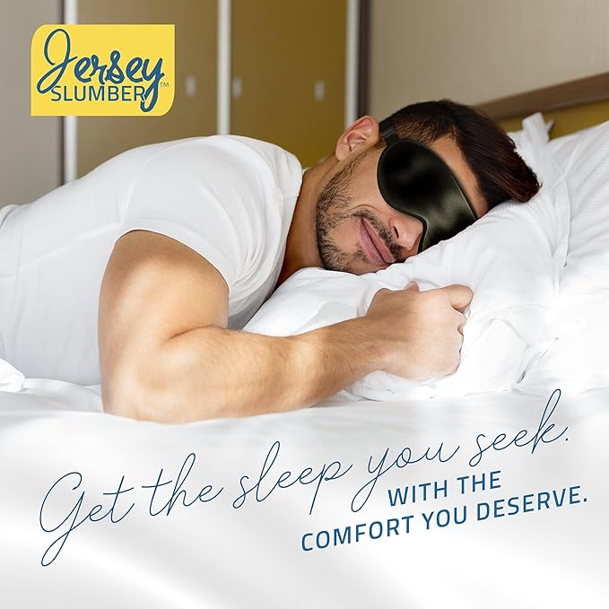 Jersey Slumber 100% Silk Sleep Mask for Women Men Side Sleeper - Light Blocking Eye Mask for Sleeping, Zero Pressure Soft Blindfold, Adjustable Strap, Silk Eye Cover for Travel Nap - Black
