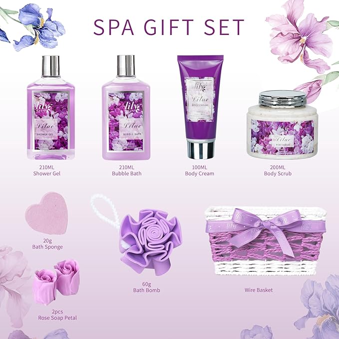 Gifts for Women, Spa Gift Baskets for Women - 9 Pcs Lavender Bath and Body Gift Basket | Christmas, Birthday, Mothers Day, Valentines Day Gift for Her, Perfect Gift for Mom All Occasion