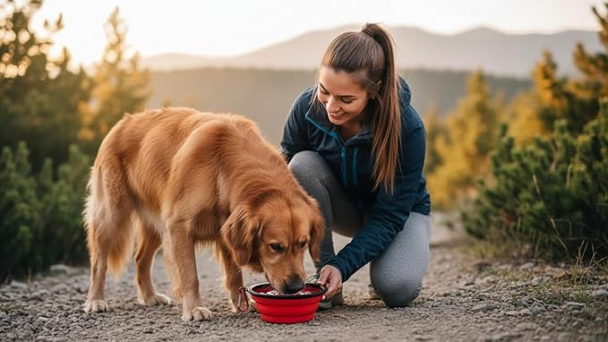 Collapsible Dog Bowl, Travel Dog Bowl, Collapsible Water Bowl for Dogs & Cats, Portable Silicone Dog Travel Bowl, Foldable Pet Food & Water Bowl, Outdoor Dog Bowls for Traveling (Red)
