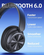 Hybrid Active Noise Cancelling Headphones 120H Playtime Wireless Headphones Bluetooth 6.0 Over Ear Headphones with 6 ENC HD Call Mic, Hi-Res 360° Spatial Audio ANC Headphone for Travel Workout Black