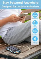 Solar Charger Power Bank - 36800mAh Solar Phone Charger, USB-C QC3.0 Fast Charger with LED Flashlight, IP65 Waterproof Portable Power Bank for Camping, Hiking Outdoor Activities（Blue）