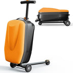 TABU 21" 3-D Hardshell Scooter Suitcase for Kid & Adult, Foldable Carry-on Scooter Luggage with Telescopic Handle, Multifunctional Lightweight Traveling Suitcase for Age 4-15, Orange