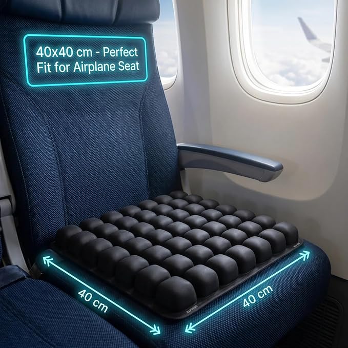Inflatable Travel Seat Cushion for Airplane & Office – Airplane Seat Cushion for Long Flights, Portable Seat Pad for Plane Travel, Tailbone & Lower Back Pressure Relief