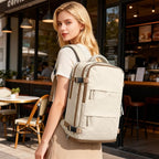 coofay Large Travel Backpack Carry on Flight Approved Mochila De Viaje Personal Item Travel Bag Backpacks for Men Women Carry on Backpack for Airplanes 18x14x8 Inches Travel Bag Beige with Brown