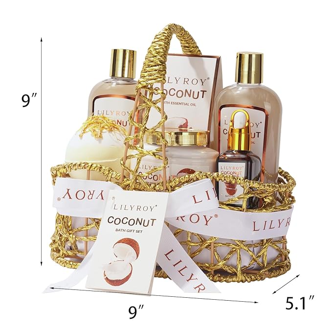Mothers Day Gifts for Women - Coconut Bath and Body Gift Basket Set for Women and Men Spa Kit Spa Gift Baskets | Valentines Day Gifts, Birthday, Christmas Gift, All Occasion Present for Mom