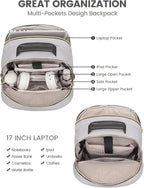 LOVEVOOK Laptop Backpack for Women, Travel Computer Work Bags with 17-inch Laptop Compartment, College School Student Bag Teen Backpacks For Girls, Outdoor Carry On Backpack Purse, Grey