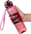 OLDLEY Water Bottle, 32oz Motivational Sports Water Bottle with Time Marker - Times to Drink - Tritan, BPA Free, Wide Mouth Leakproof,Anniversary Birthday Gifts for Men Women, Clear Red