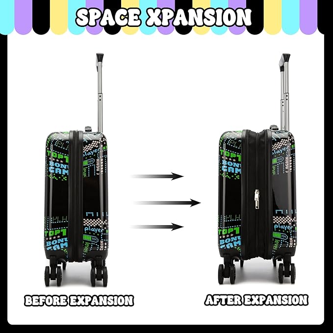 Kid’s Luggage Set 2 Piece Suitcase Set 16’’ Hardside Luggage with Spinner Wheels Girls Boys Carry on Toddler Luggage Travel Rolling Luggage Carry on Luggage Airline Approved