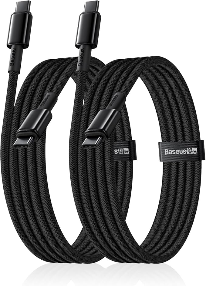 Baseus USB C Cable, 2-Pack 6.6ft 100W 5A Fast Charging USB C to USB C Cable, Zinc Alloy Nylon Braided USB Type C Charger Cable for iPhone 17 16 Pro/Plus/Pro Max, MacBook, iPad Pro/Mini, Galaxy S24/S23