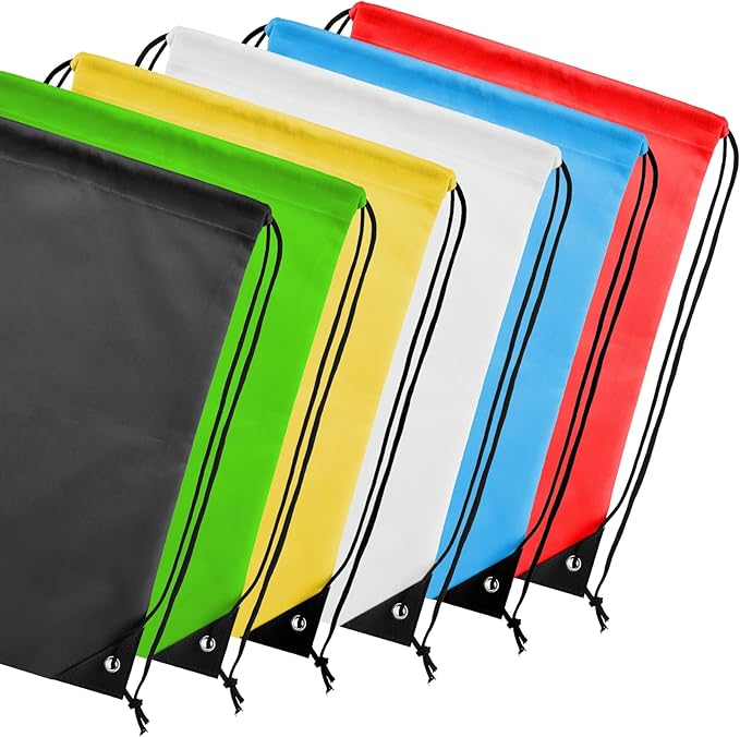 Kuhome 6Pcs Drawstring Backpacks Bulk String Bag Cinch Sack Pack Storage Knapsack Polyester Gift Bags Sports Drawstring Bags for Trip Gym Party Bags(6 Colors)