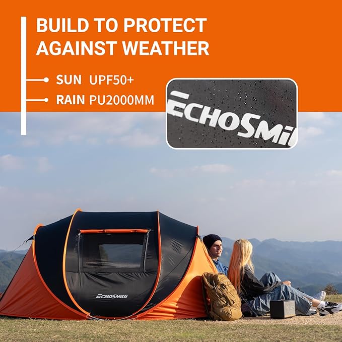 EchoSmile Pop Up Camping Tent, 2/4/6 Person Easy Setup Tent, Water Resistant Dome, Portable with Carry Bag