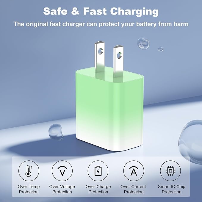 GREPHONE iPhone Charger Fast Charging,20W PD USB C Wall Charger 4 Pack with 6FT Fast Charging Cable - Fast Charger for iPhone 14/14 Pro Max/13/13 Pro/12/12 Pro/11/11 Pro/XS, iPad(Green)