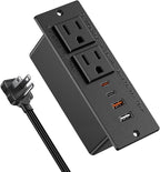 30W USB C Recessed Power Strip,Flat Plug Power Strip,2 Outlets 4 USB Ports,Furniture Flush Mount Desk Outlet,Recessed Outlet for Side Table/Sofa Table,10ft Cord(Black)