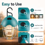 HOMY LED Camping Light Rechargeable Waterproof Vintage Tent Light with Warm Glow, Dimmable Outdoor Lantern for Camping, Emergencies, and Power Outages