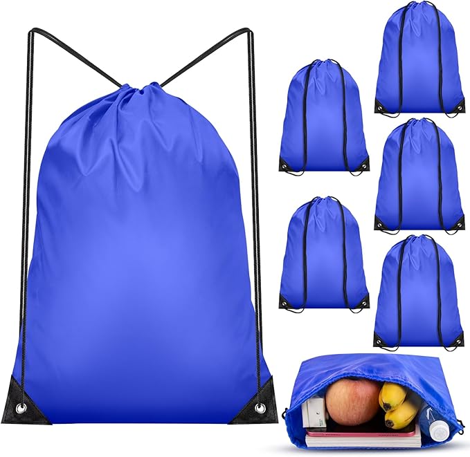 IKAYAS 6Pcs Drawstring Bags Bulk Blue Drawstring Backpack, String Backpack Cinch Sack Sport Gym Backpack Bags for Yoga Traviling Outdoor Sports