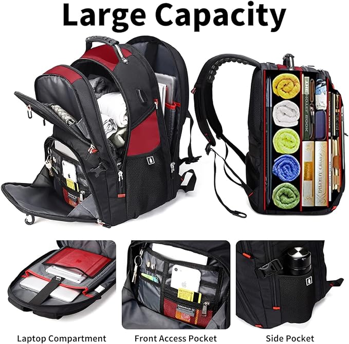 SHRRADOO Extra Large 50L Travel Laptop Backpack with combination lock, College Backpack Airline Approved Business Work Bag Fit 17 Inch Laptops for Men Women,Red