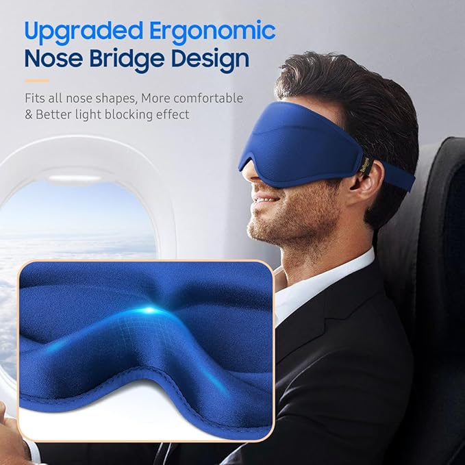 BeHoomi Sleep Mask, Premium Eye Mask for Sleeping, Total Blackout, Superior Soft Comfort, Upgraded 3D Ergonomic Designed Sleeping Mask for Home, Office, Travel, Meditation, Royal Blue