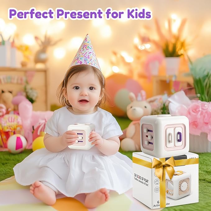 SOCBTNSO Busy Cube Toy for 1 Year Old Girl Gifts, Montessori for Baby Girl, Travel Sensory Toys for Toddlers 1-3, Learning Fine Motor Skills| 1st Birthday Girl Gifts 12 Months