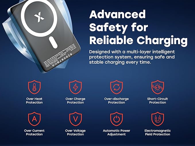 X Blade 10K Slim Magnetic Power Bank - 10000 mAh - MagSafe Portable Charger for iPhone and Samsung, Wireless Fast Charging USB-C PD 20W, Ultra Thin Metal Design, Metallic Blue