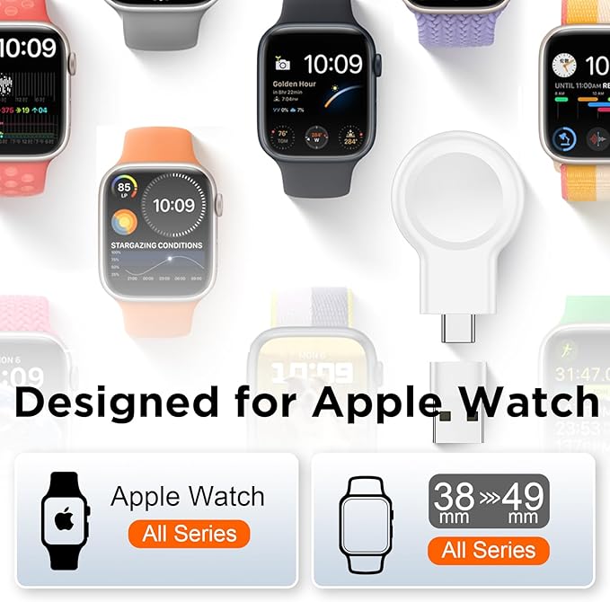 for Apple Watch Charger,Magnetic Portable iWatch Charger USB C&USB A Fast Wireless Charging Travel Watch Charger for iWatch Ultra2/Ultra/SE2/SE Series 10/9/8/7/6/5/4/3/2/1