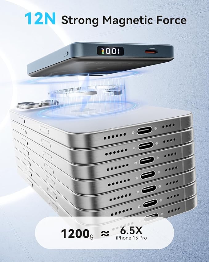 Kuulaa 0.5" Magsafe Portable Charger, 10000mAh Magnetic Power Bank & Slim Battery Pack - Qi2 Certified 15W Wireless Charging with 20W USB-C PD for iPhone 17/16/15/14/13/12 Pro/Air Series