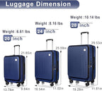 Luggage Sets 3 Piece, ABS Lightweight 20in/24in/28in Luggage, Expandable Carry On Suitcase Set with TSA Lock & Double Wheels, Front Open Hardshell Luggage Sets (Blue)