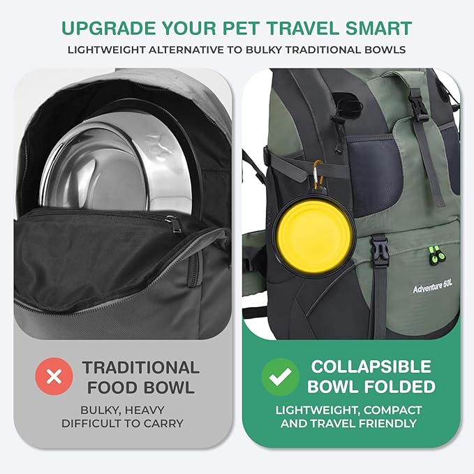 Collapsible Dog Bowls for Travel, Portable Dog Water Bowl & Food Bowl for Dogs and Cats, Foldable Pet Feeding Dish for Walking Hiking Camping with Carabiner, BPA Free, Yellow