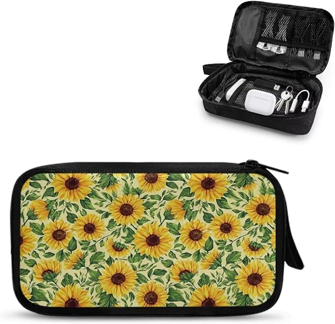 Sunflowers Electronic Organizer Portable Cable Organizer Bag Electronics Organizer Travel Case fits Phone Power Bank SD Card Tech Accessory Large Storage Bag