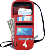 Travel Neck Wallet, RFID Blocking Passport Holder with Adjustable Neck Strap for Men and Women to Keep Cash, Credit Cards and Travel Documents Safe - Red