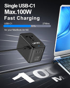Universal Travel Adapter 120W GaN Fast Charger, 4 USB C 1 USB-A & 2500W AC Outlet, International Power Adapter for Europe UK US 200+ Countries, Compatible for MacBook iPhone iPads Laptop Phone