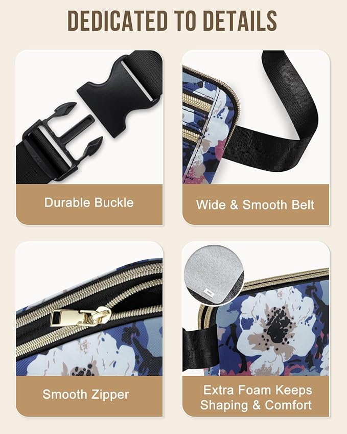 Capolo Fanny Packs for Women Fashion Waist Packs Bag with Adjustable Strap and 4 Zipper Pockets Waterproof Everywhere Crossbody Belt Bag for Workout Running Travelling(Watercolor Print, Large)