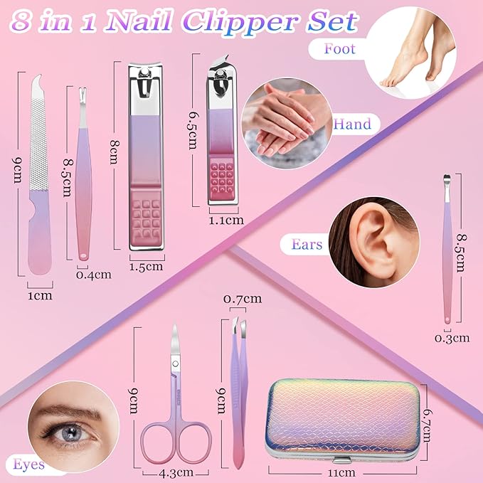 Aceoce Manicure Set Women Nail Clippers Professional Manicure Pedicure Kit Stainless Steel Nail Cutter Grooming Kit Personal Care Tool with Travel Case Gifts for Women Her Valentine's Day Mother's Day
