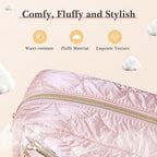 Noozion Makeup Bag Travel Toiletry Bag, Puffy Padded Cosmetic Bag for Women, Makeup Organizer Case, Wide-open Pouch Purse, Travel Essentials