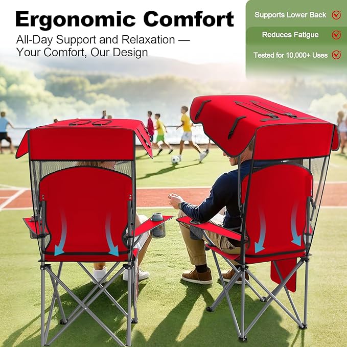 VTOY Portable Camping Chair with Canopy - Folding Chair with Canopy, Durable 600D Oxford Canopy Chair for Camping, Beach, Picnics, Fishing & Sports