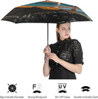 Cowboy Black Hat Western Boots Umbrellas for Rain Portable Travel Umbrellas Lightweight Automatic Windproof Folding Umbrella Compact Outdoor Beach Umbrella for Women, Men