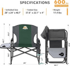 Colegence Oversized Directors Camping Chair Support 600 LBS, Heavy Duty Folding Outdoor Chairs with Detachable Side Pocket and Adjustable Side Table for Outside Beach,Lawn,Fishing (Green)